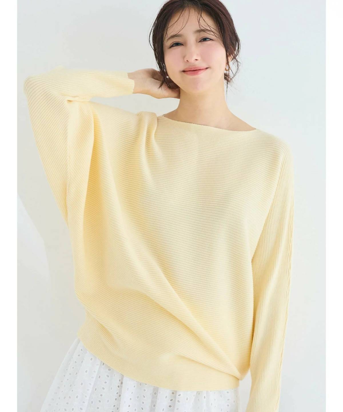 coca ウォッシャブル ドルマンスリーブボートネックニット