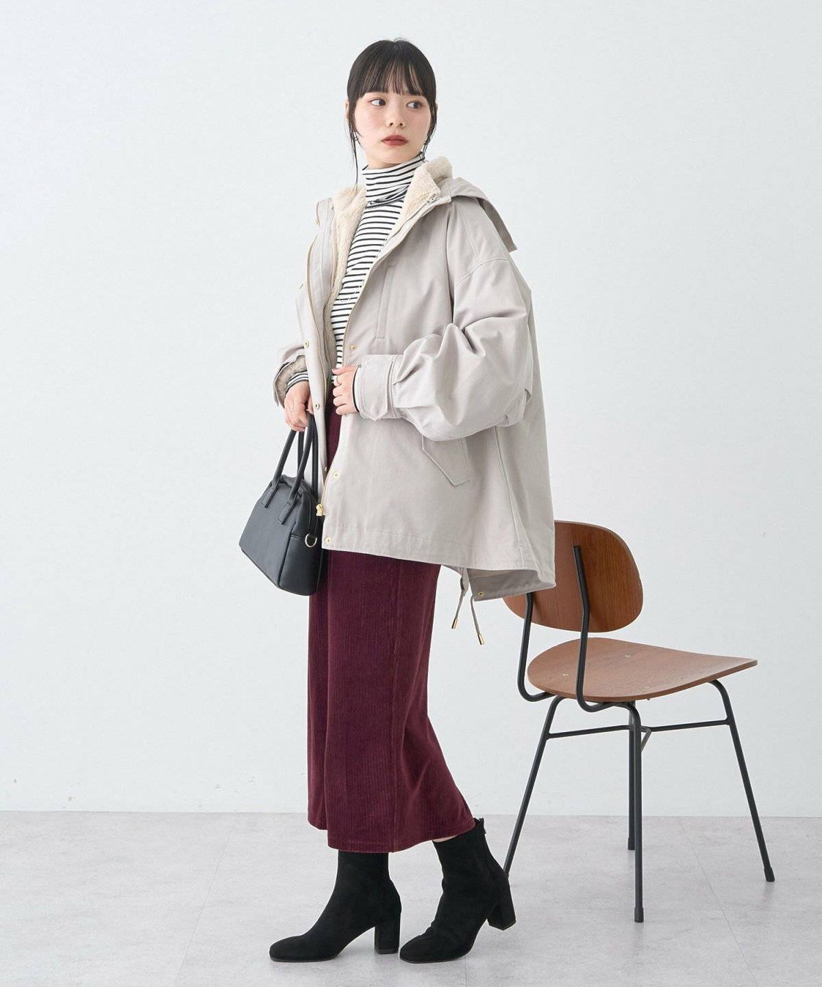 レザージャケット×ロングスカート