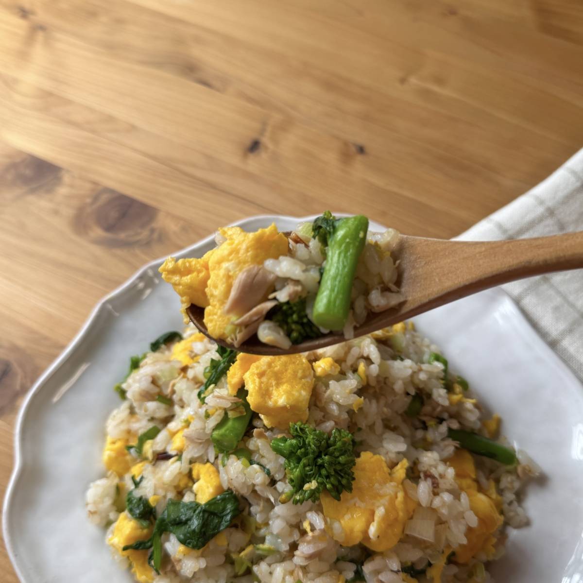 いなば公式の「ツナと菜の花のチャーハン」のレシピ