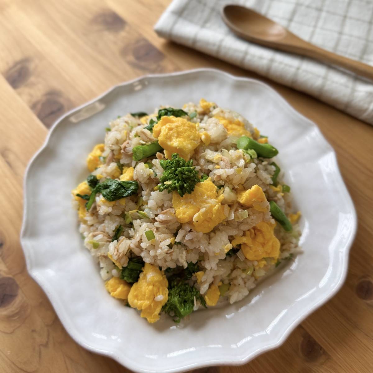 いなば公式の「ツナと菜の花のチャーハン」のレシピ