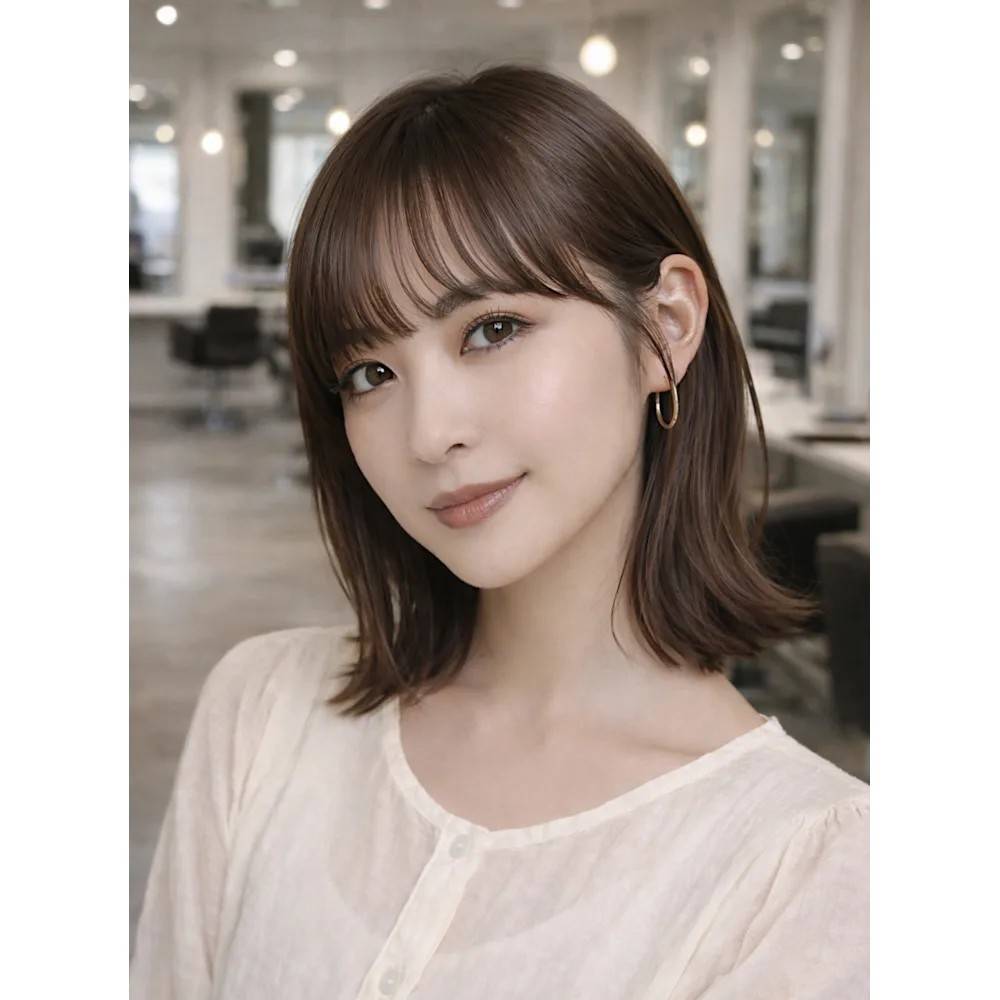 チョコブラウンの外ハネミディアムボブ