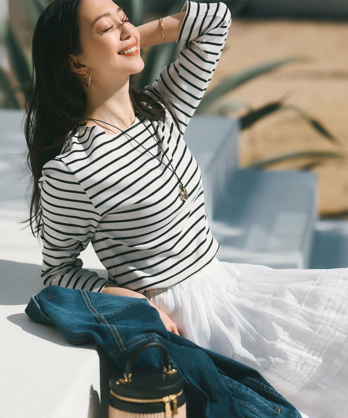 ボーダー×白のふんわりスカート