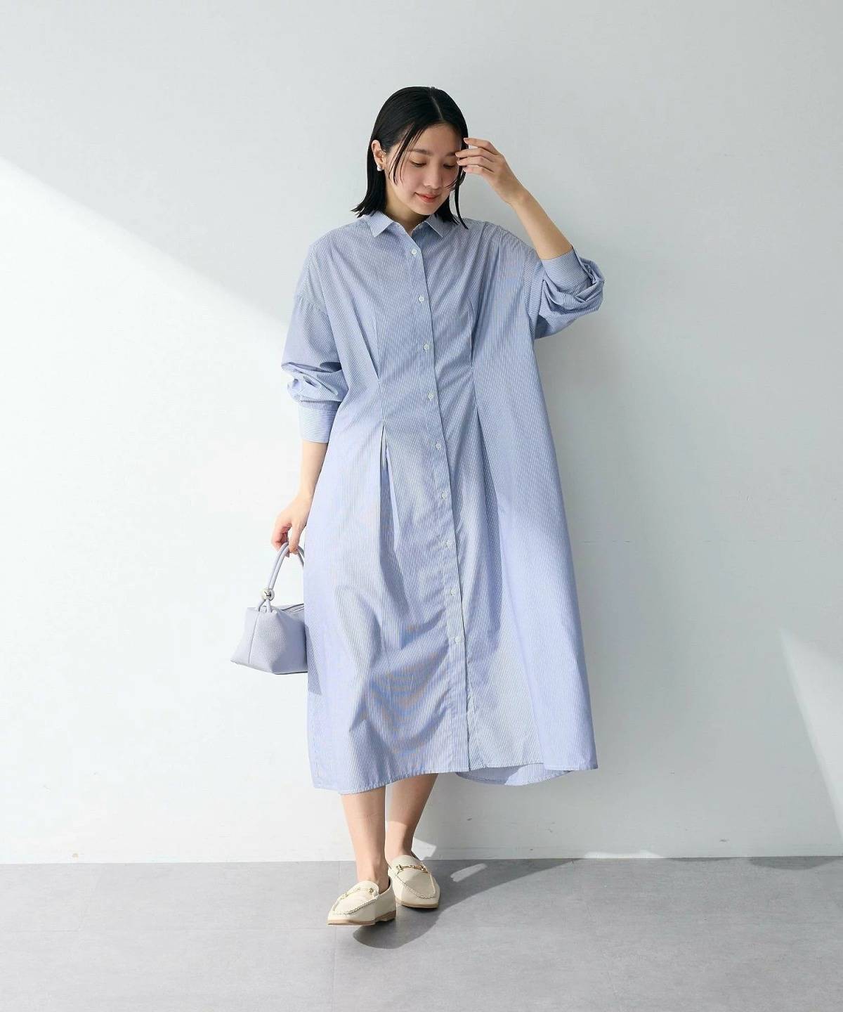 Green Parks イージーケア抜け衿ウエストタックシャツワンピース