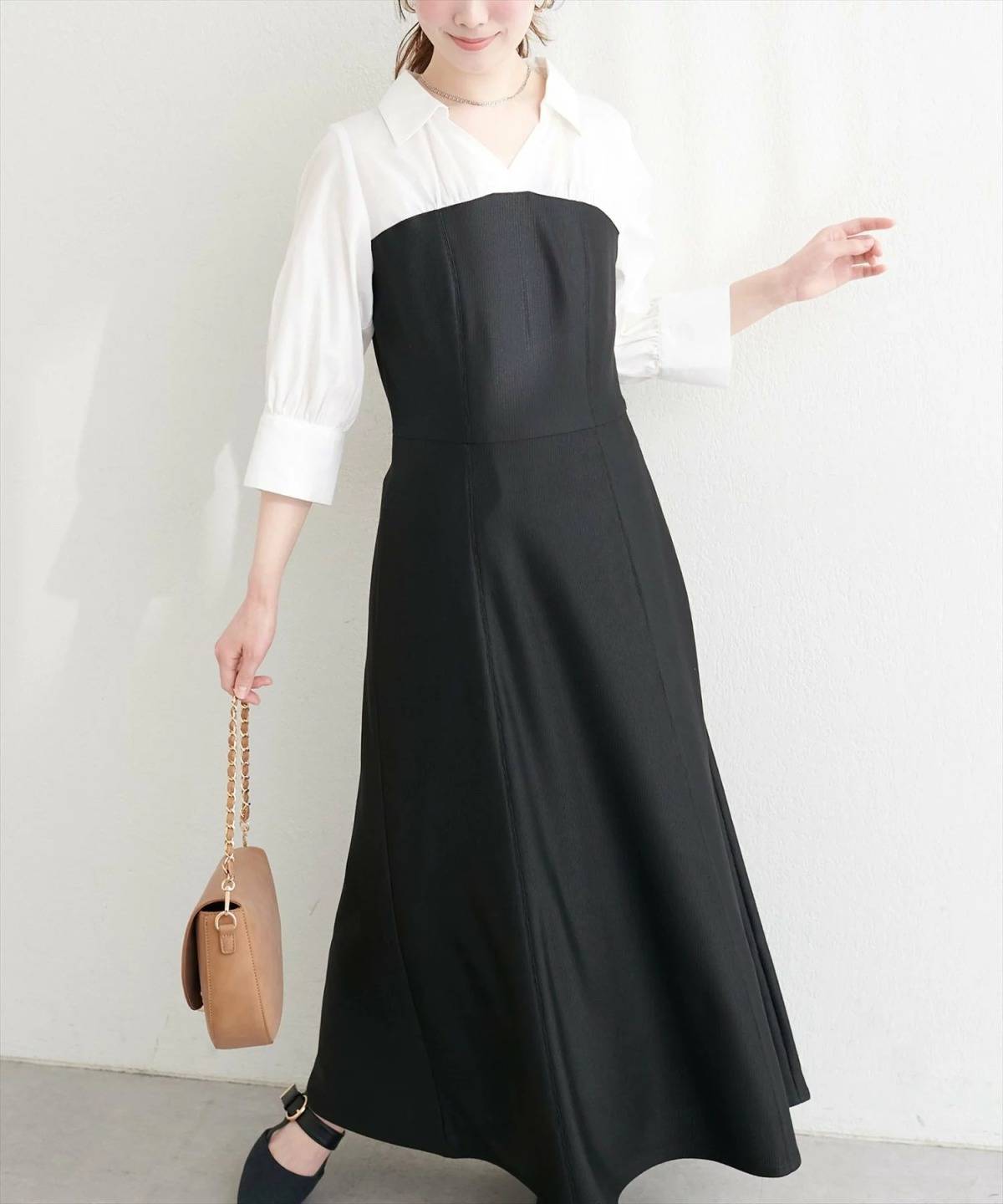 natural couture ドッキングシャツワンピース