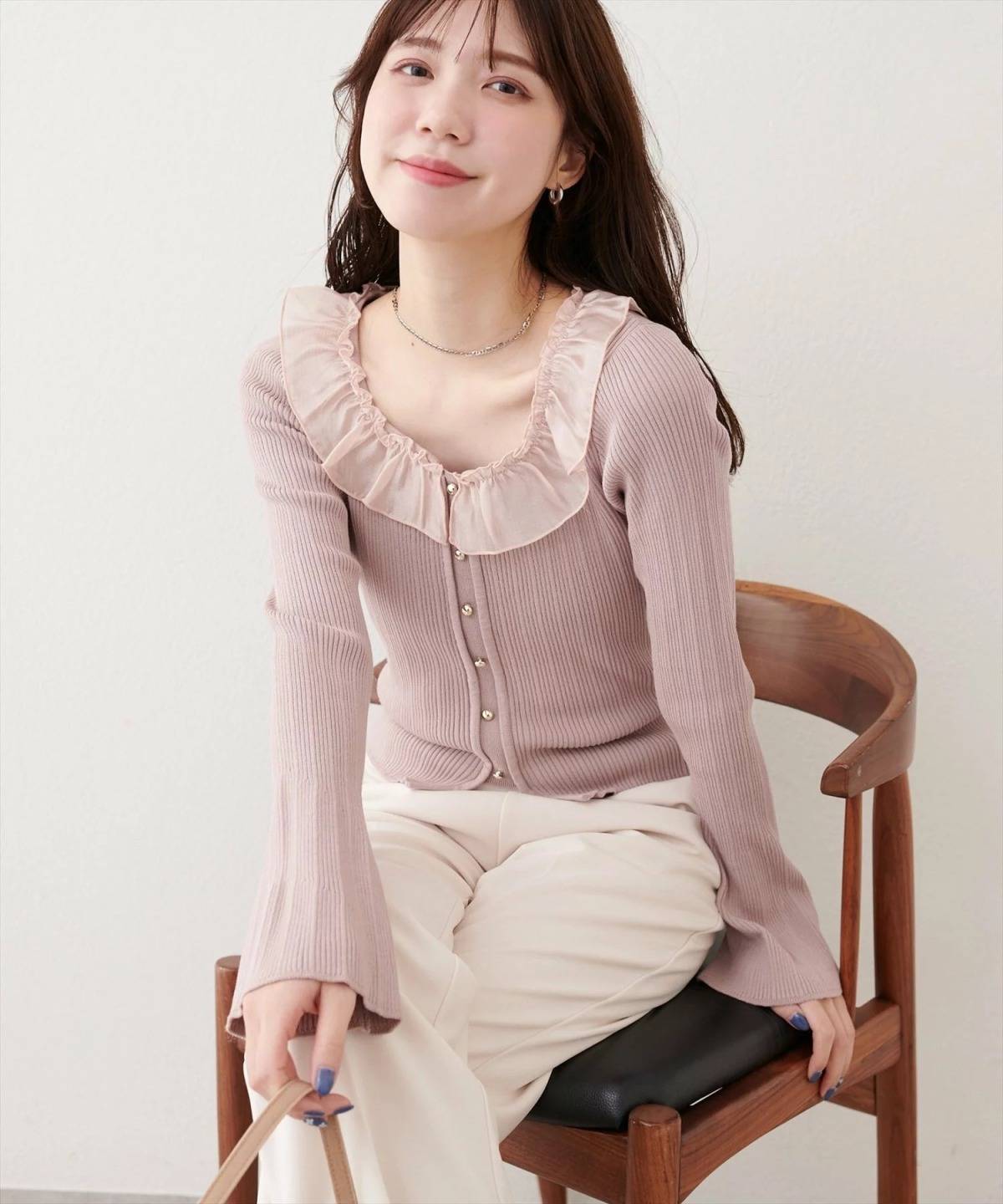 natural couture 異素材フリルニット