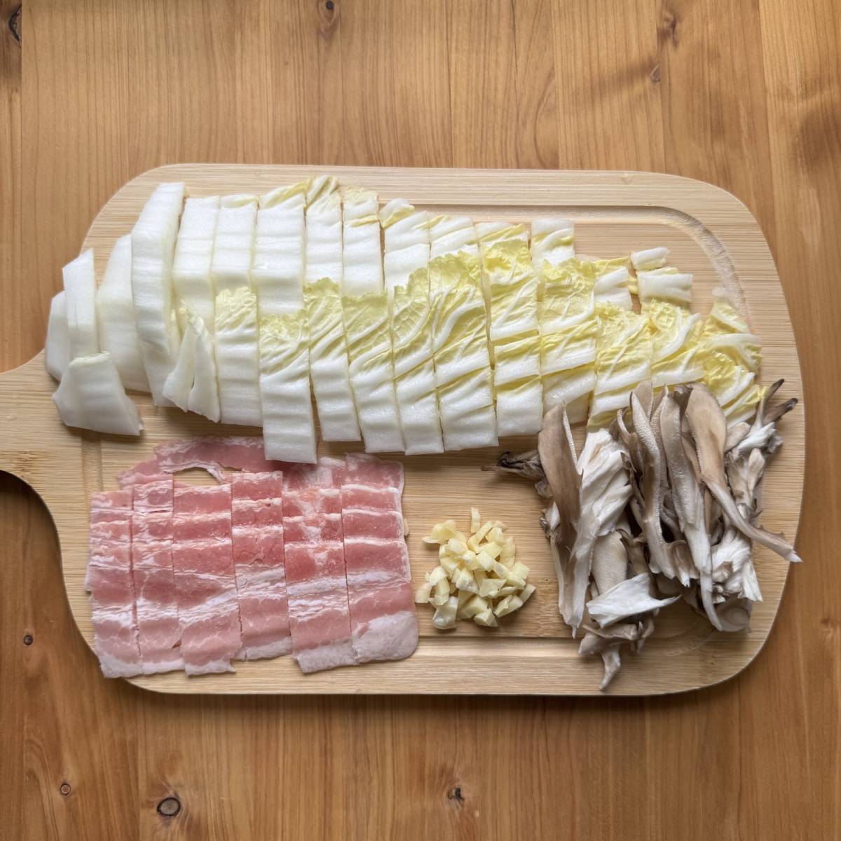 マ・マー公式の「ベーコンと白菜の豆乳スープパスタ」のレシピ