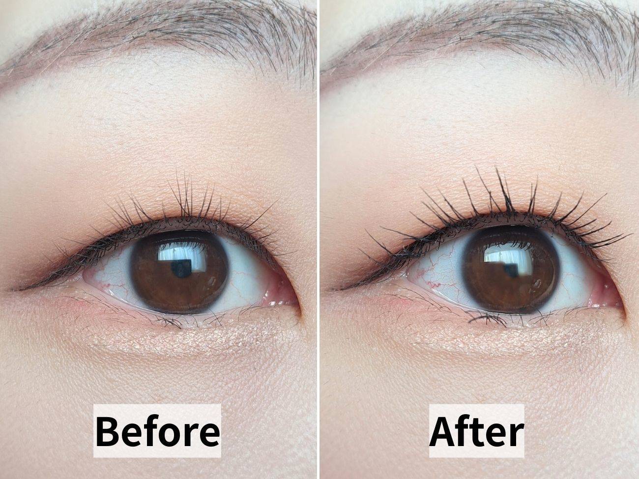 CEZANNE(セザンヌ) 耐久カールスリムマスカラ S01ブラックの仕上がりビフォーアフター比較画像