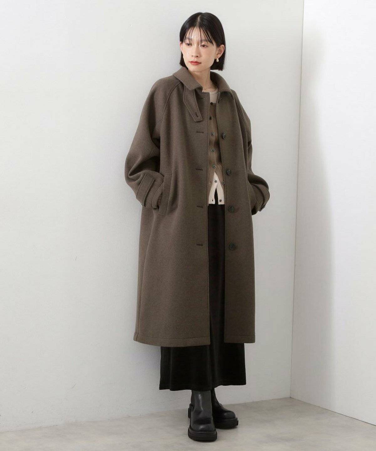 マキシコート×タートルネックスウェット×リブスカート