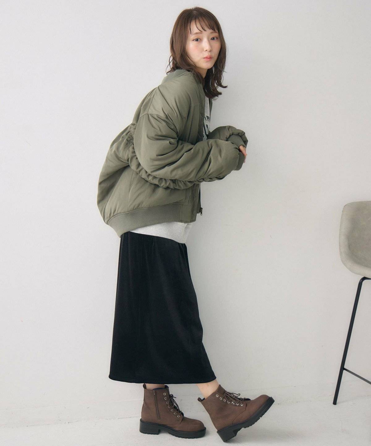 :MA-1×ドットロングTシャツ×スカート