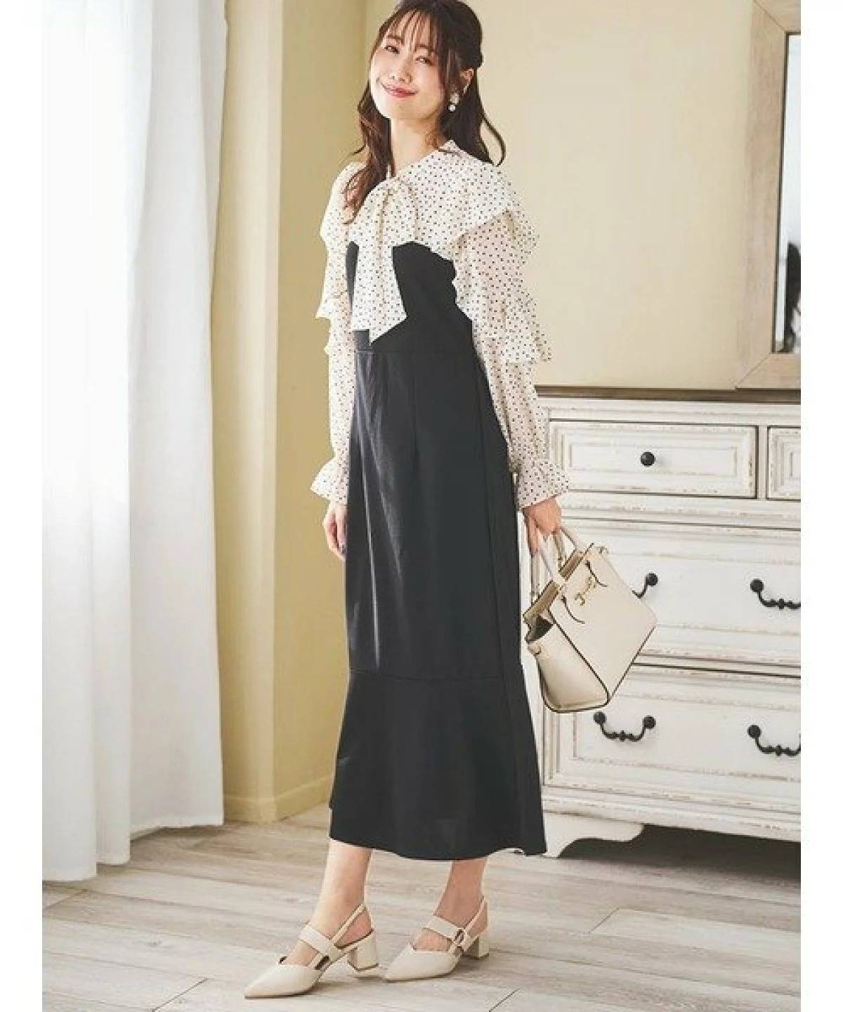 LUDIC PARK フリルボウタイブラウスドッキングワンピース