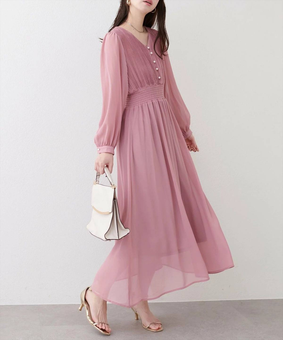 natural couture ピンタックプリーツお上品ワンピース