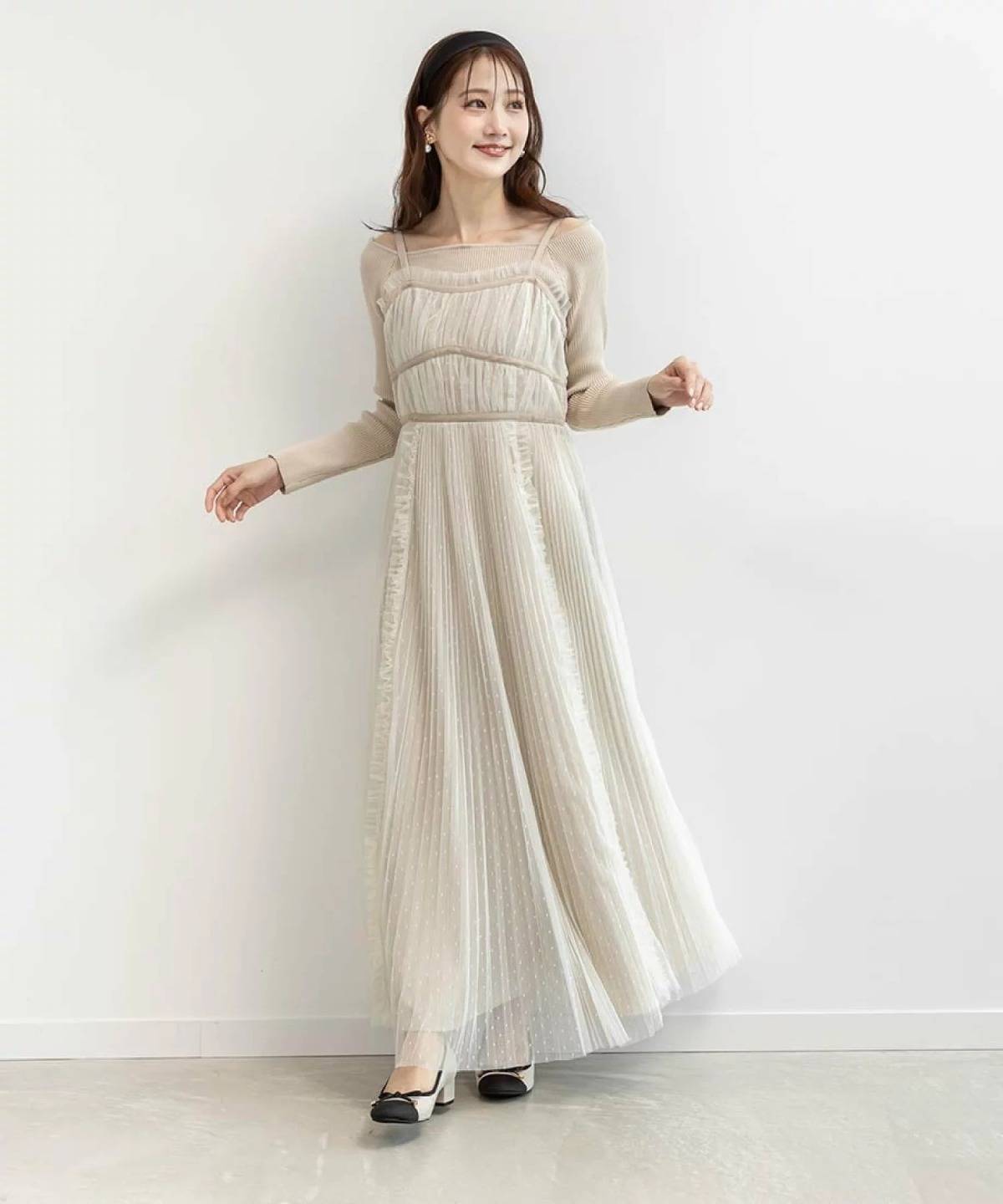 RANDA ビスチェデザインプリーツキャミワンピース