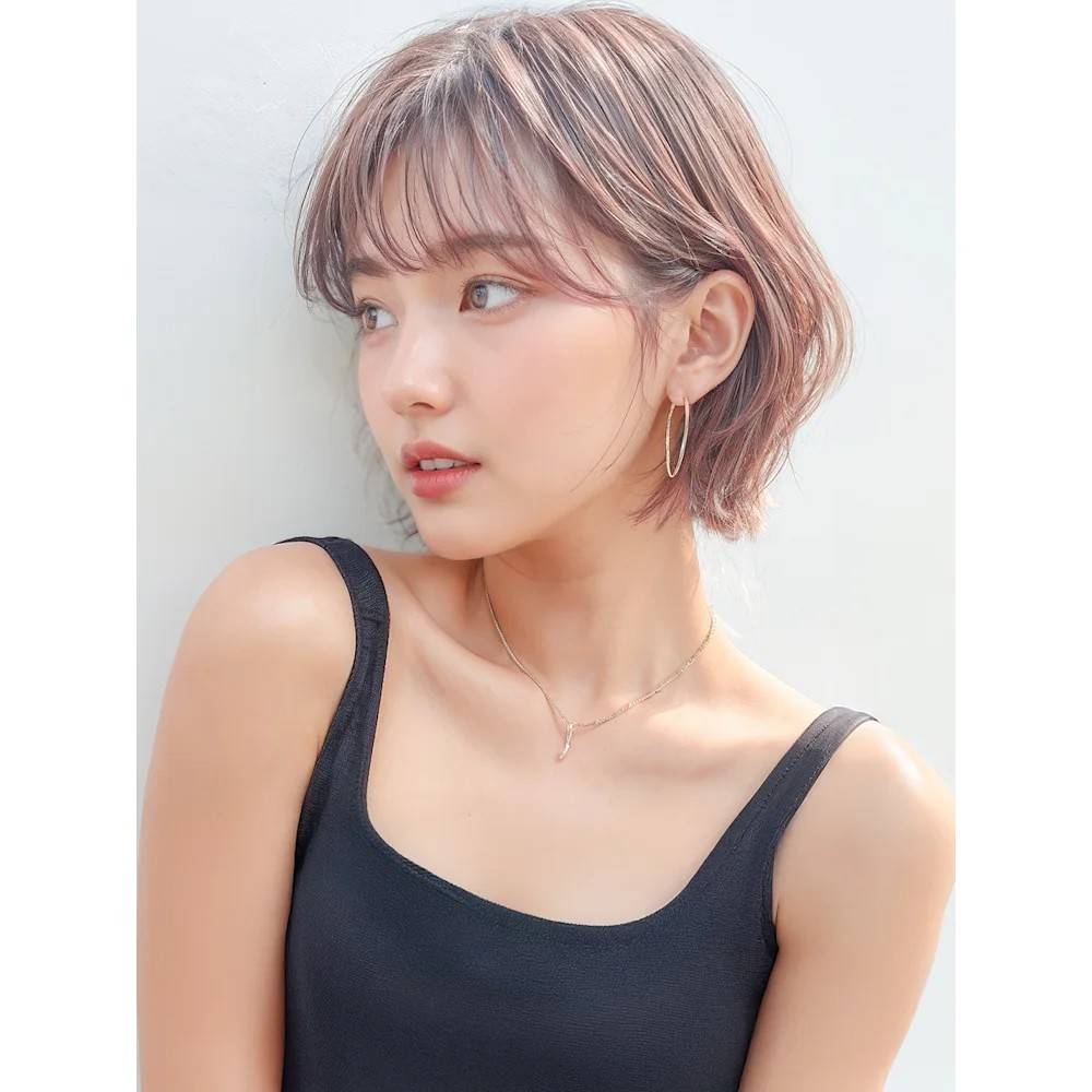 細めハイライト×ドライパーマ