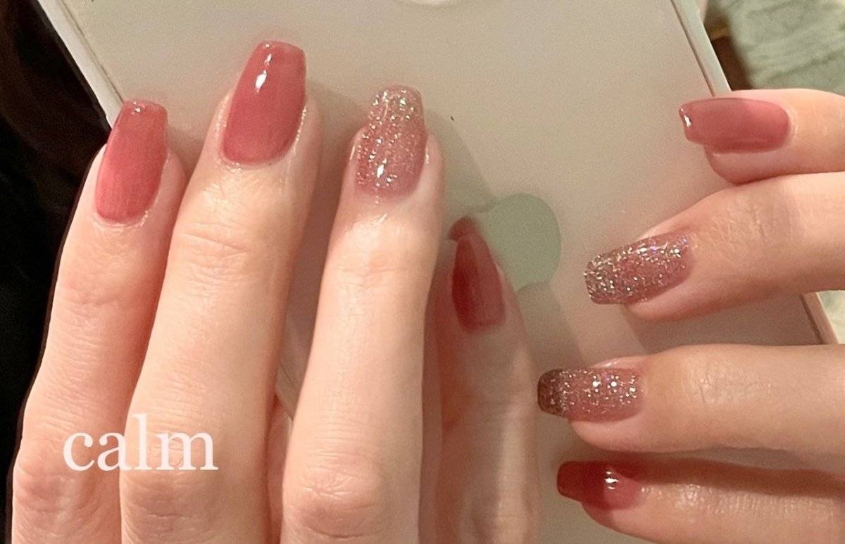 オレンジピンクネイル