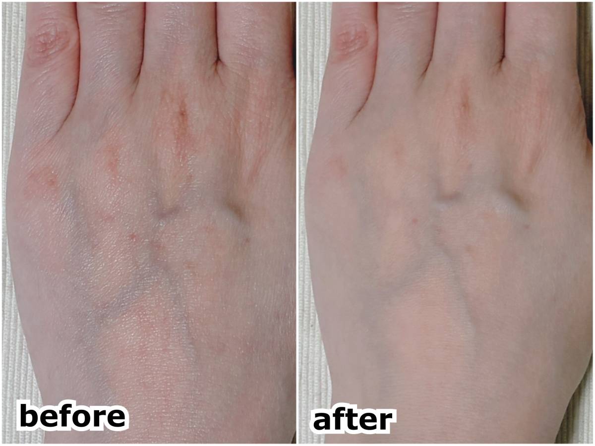 &nd by rom&nd アンドバイロムアンド Greige グレージュ シリーズ コンフォートベルベットプレスパウダーファンデーション NU02ベージュ スウォッチ before after 筆者手の甲