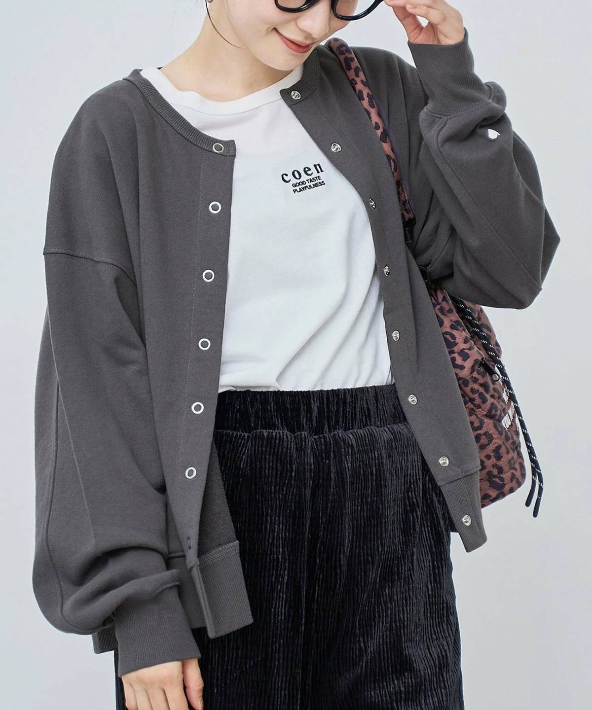 coen ハートモチーフ裏毛カーディガン