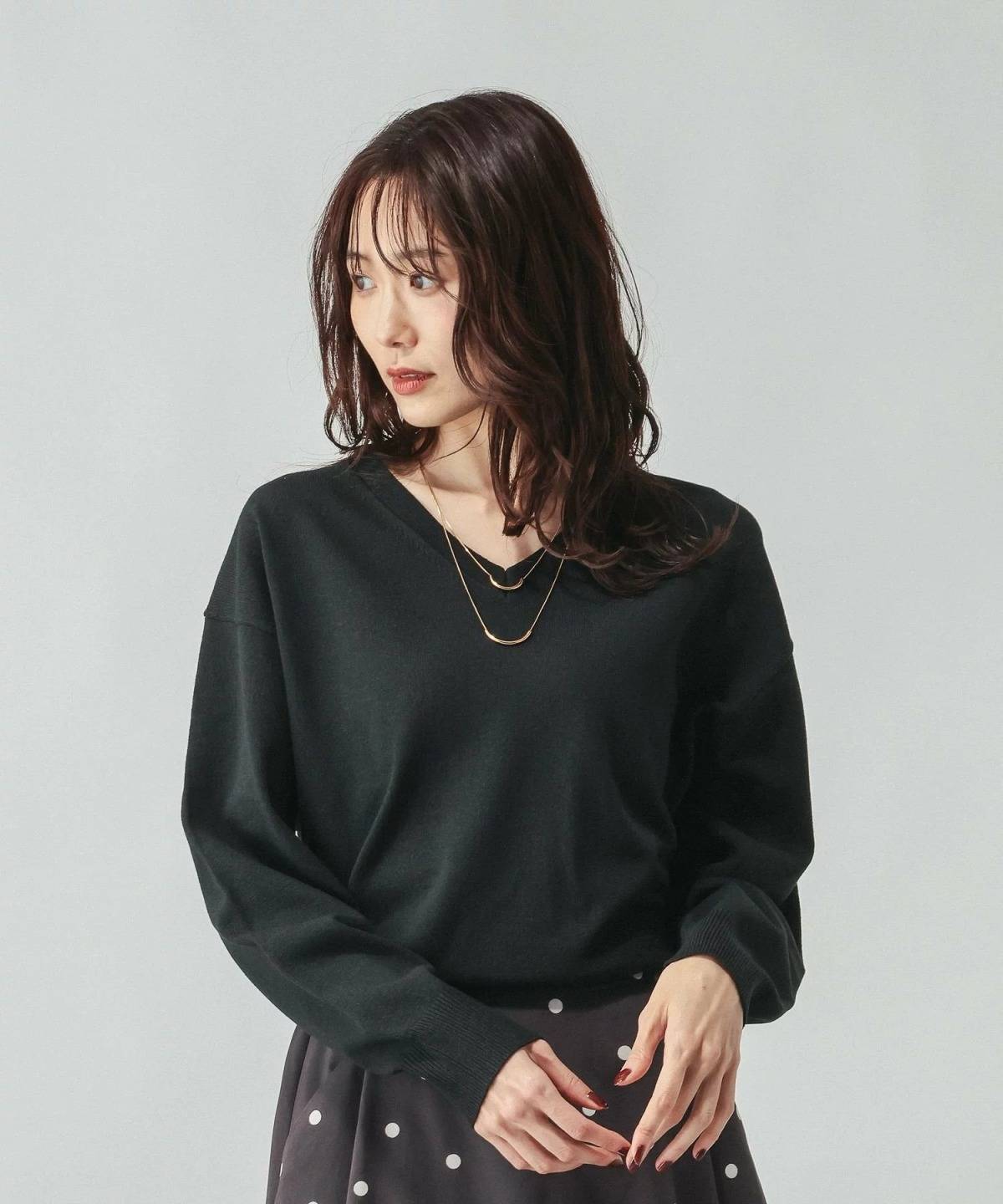 GLOBAL WORK ドライタッチVネックプルオーバー長袖