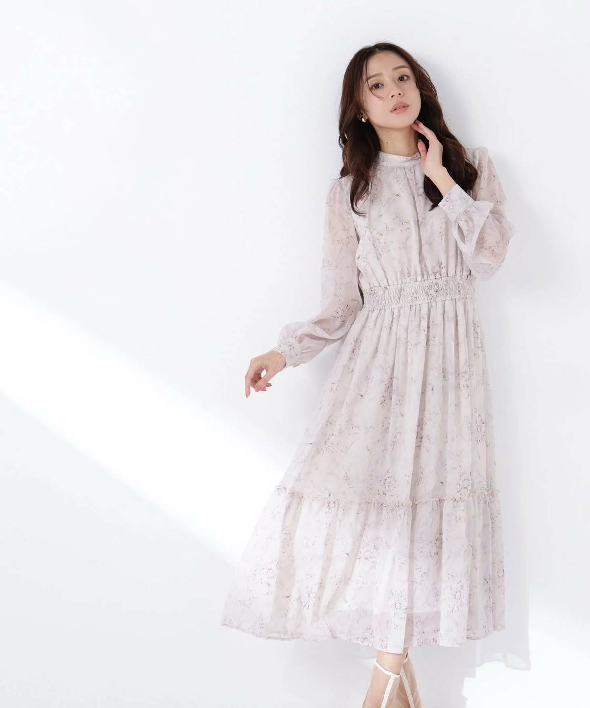 NATURAL BEAUTY BASIC フラワーシフォンワンピース