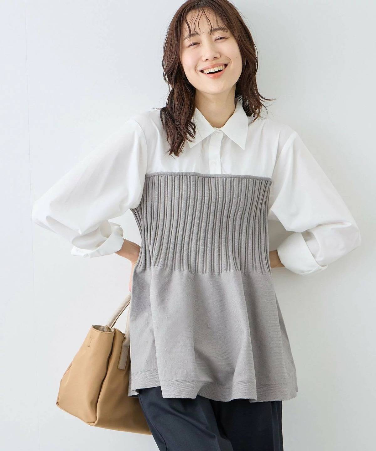 ROPE' PICNIC シャツドッキングペプラムニット