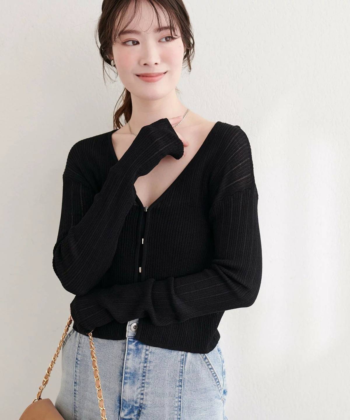 natural couture リブ柄入りフロントホックカーディガン