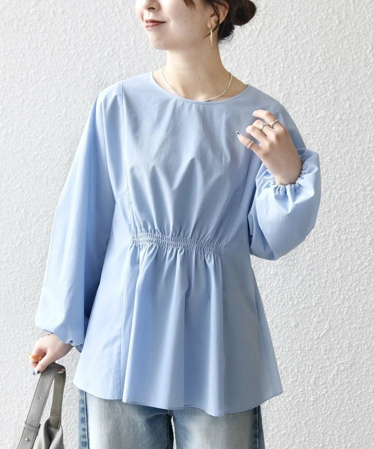 SHIPS REPREVE ギャザー パフシャツ ブラウス