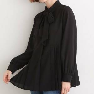  grove 裾プリーツ取り外しボウタイブラウス 