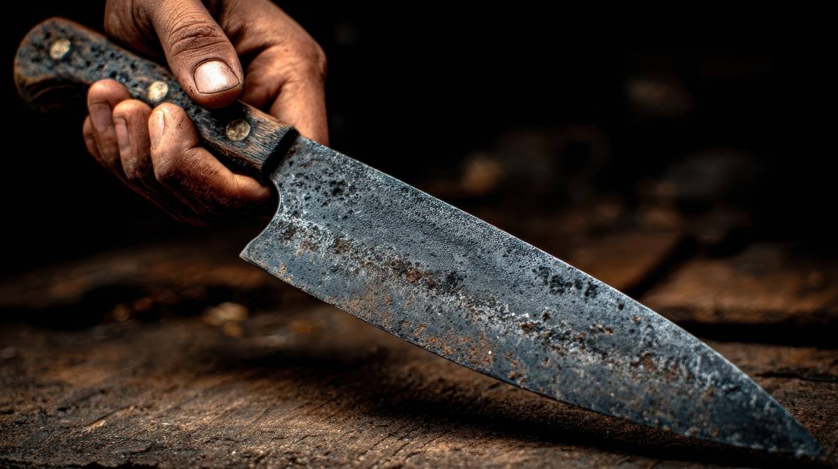 キッチン　家庭運　下がる　錆びた刃物