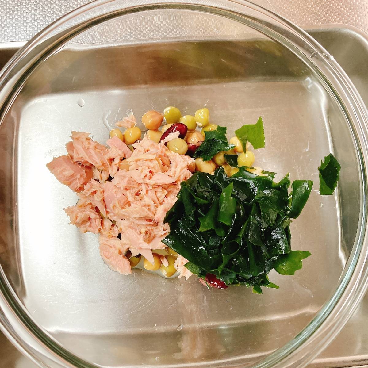 いなば公式の「ツナとミックスビーンズとわかめの酢の物」のレシピ