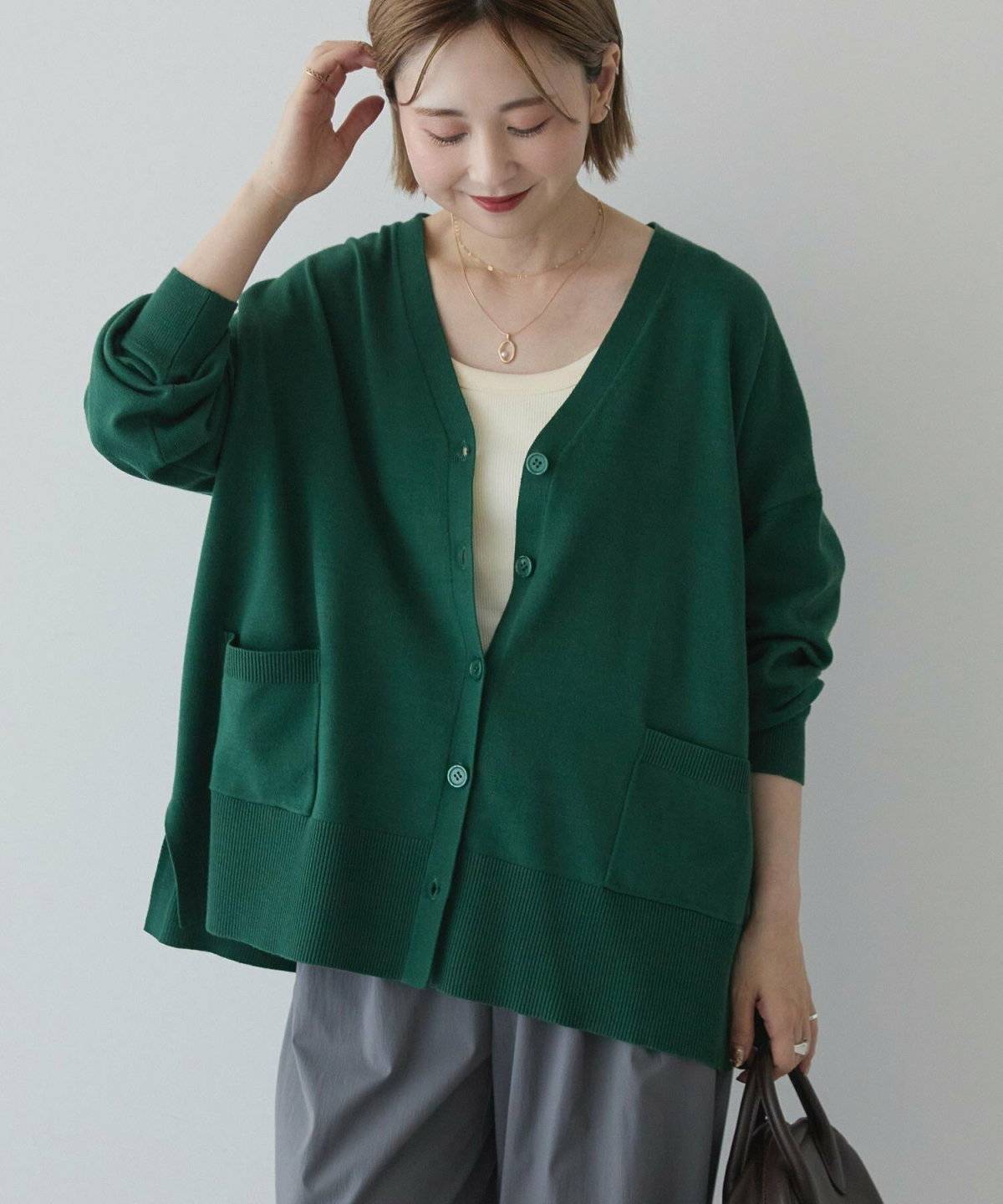 AMERICAN HOLIC バイパチVネックルーズカーディガン<静電気軽減>