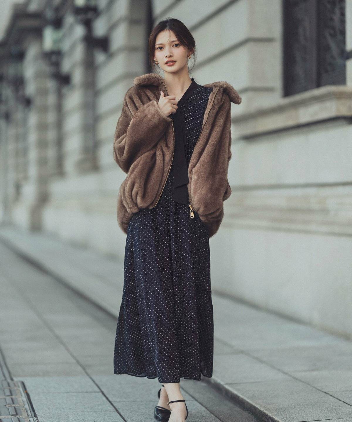 シフォンワンピースコーデ