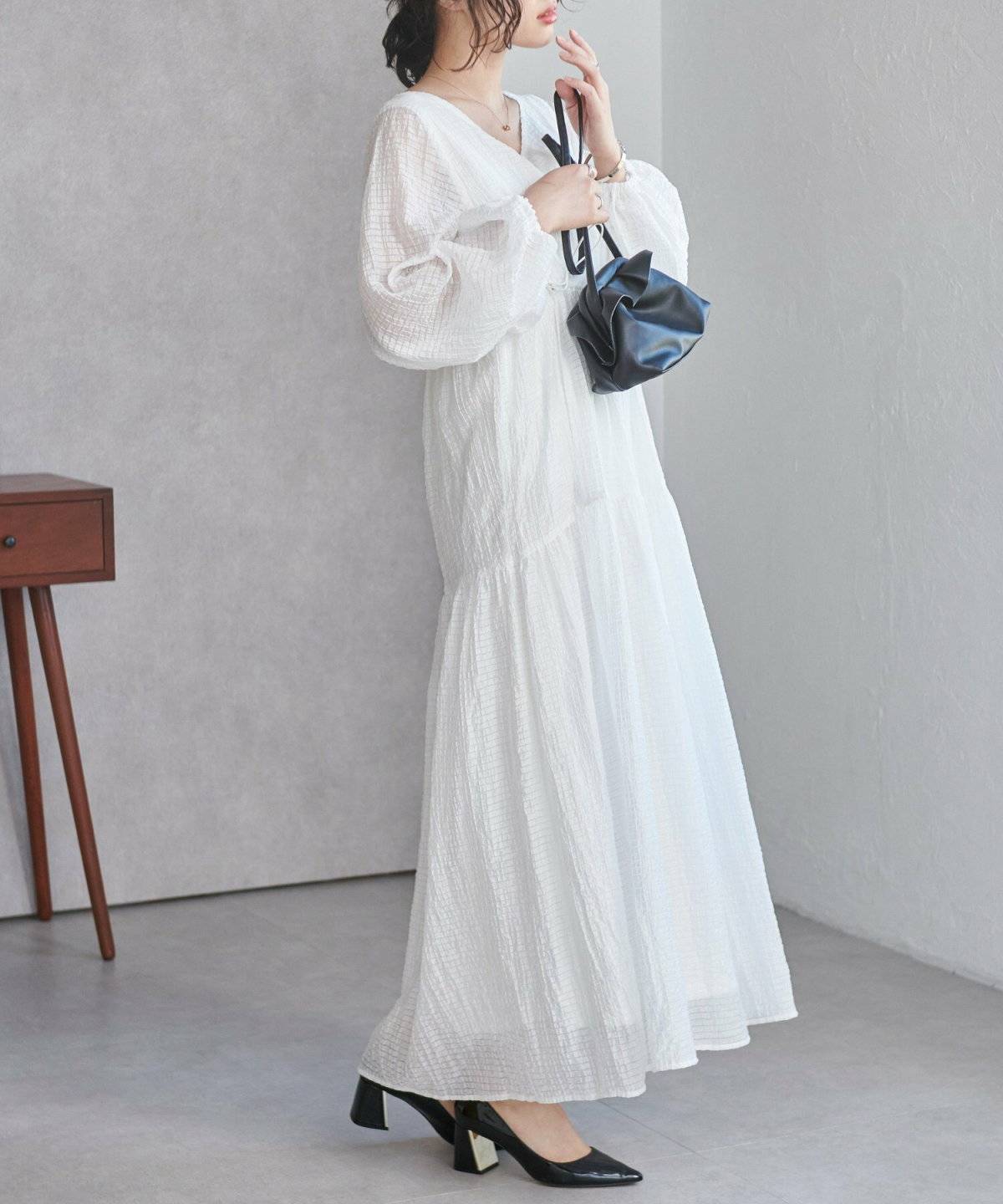 シフォンワンピースコーデ