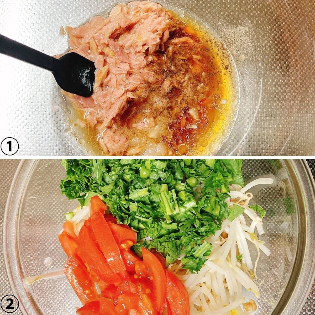 JAグループ公式の「もやしとパプリカわさび菜のツナドレッシングサラダ」のレシピ