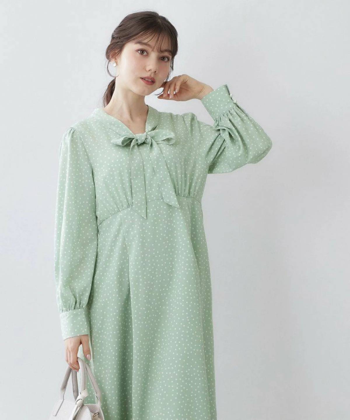 index リボンボウタイドットワンピース