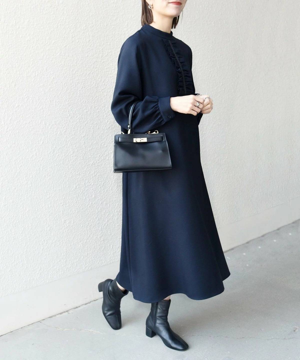 SHIPS ダブルクロス フリル パフ スリーブ ワンピース