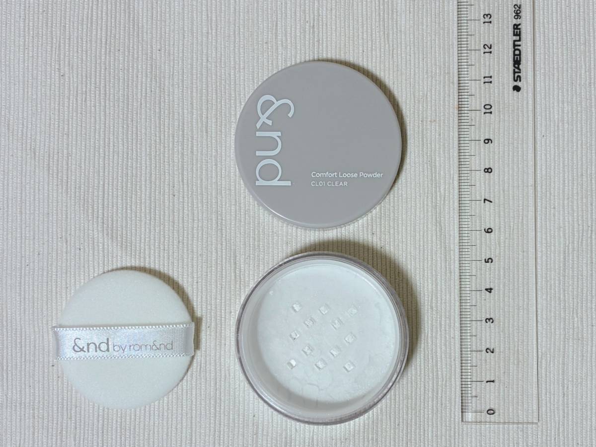 &nd by rom&nd アンドバイロムアンド Greige グレージュシリーズ コンフォートルースパウダー CL01クリア 本体 蓋開け 付属パフ 定規