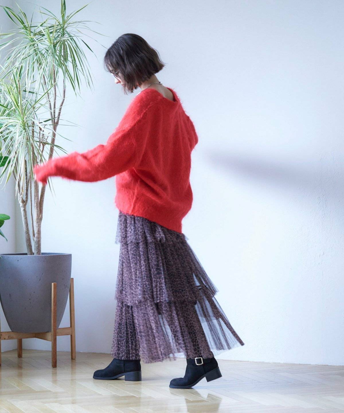 アニマル柄のスカートを使った大人可愛いコーデ