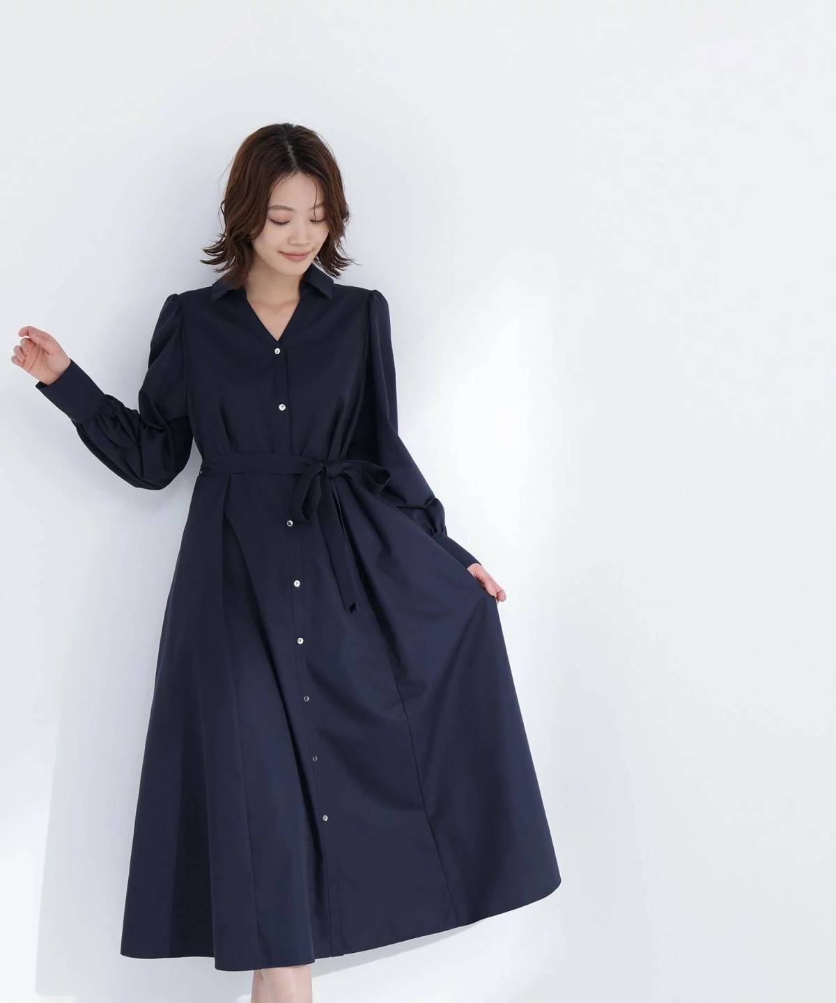 NATURAL BEAUTY BASIC リボンベルテッドシャツワンピース