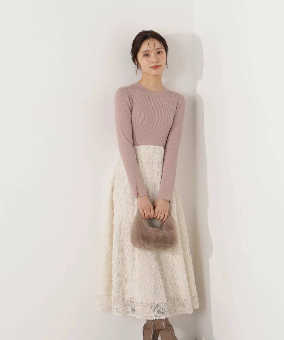 PROPORTION BODY DRESSING レースドッキングニットワンピース