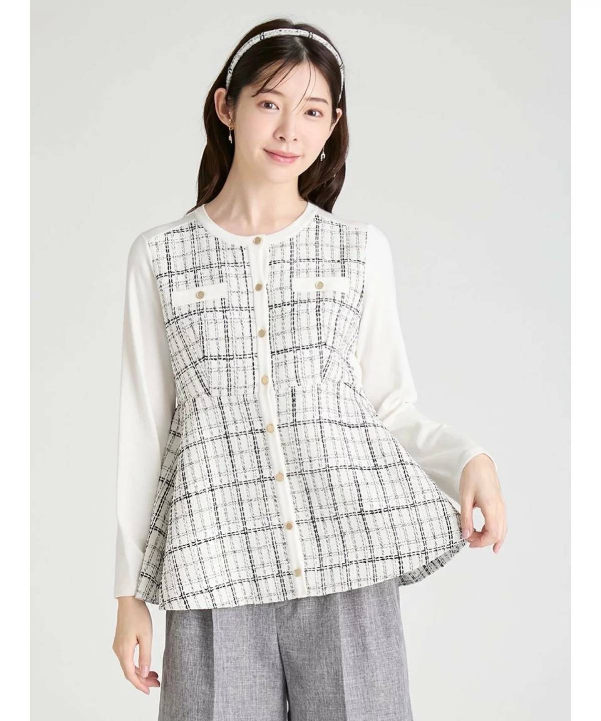 CELFORD ツイードペプラムカーディガン