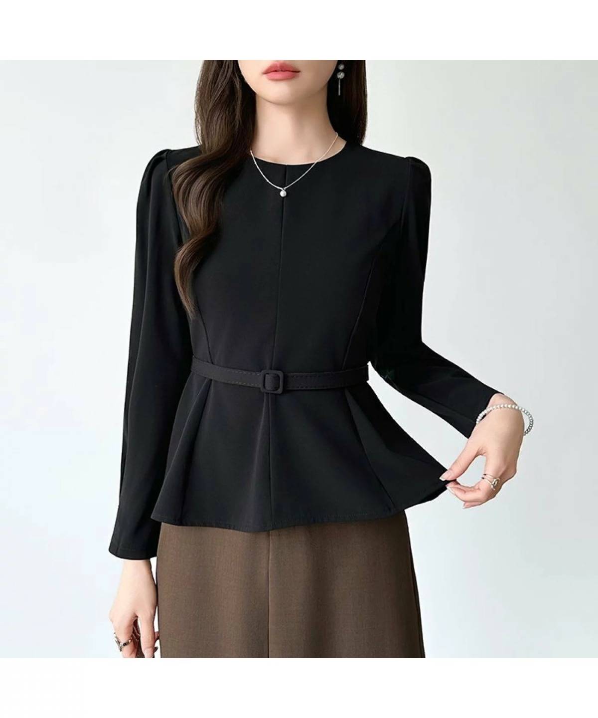 COCOMOMO ベルト付きペプラムブラウス ブラウス ペプラムトップス オフィスカジュアル