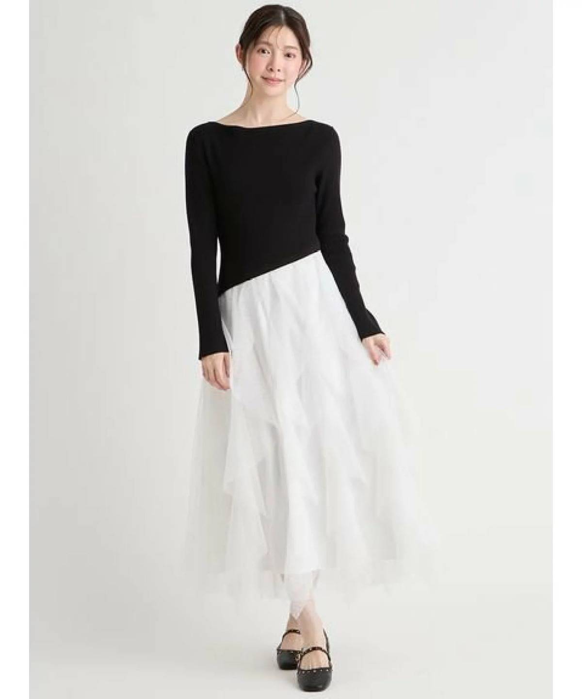 CELFORD ラッフルスカートドッキングニットワンピ