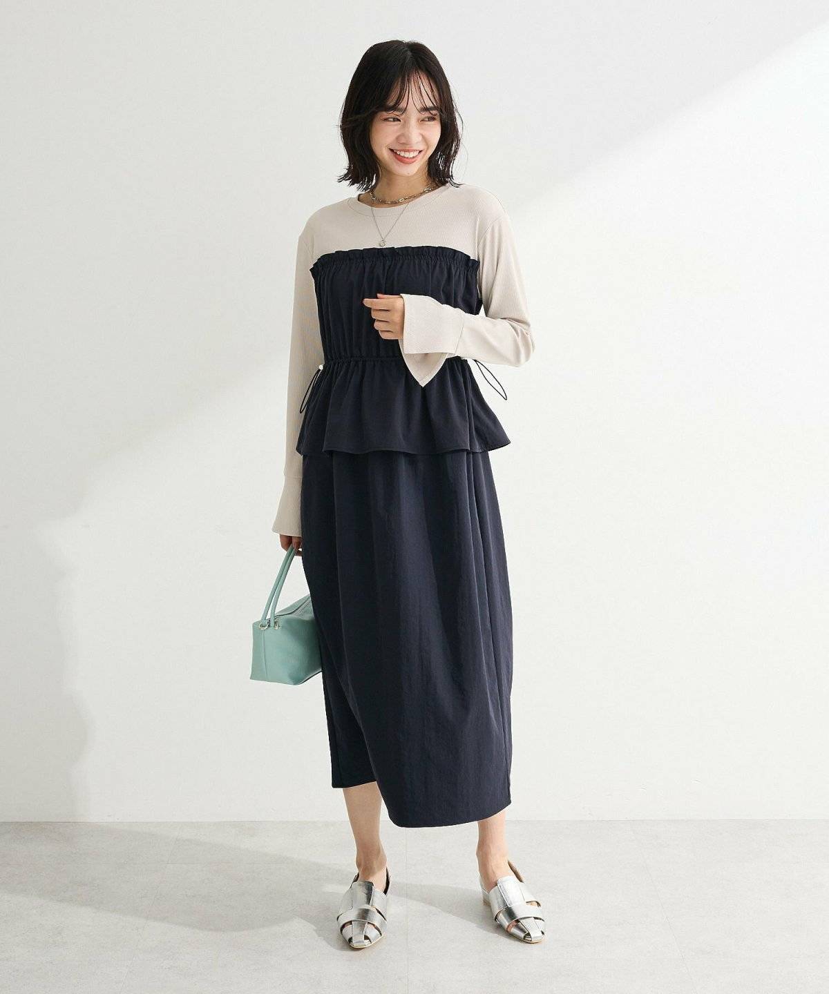 Green Parks ペプラムドッキングワンピース