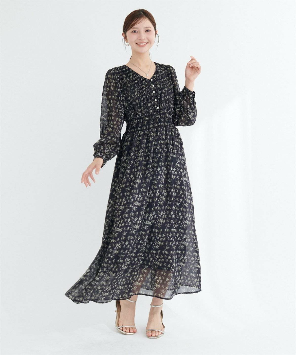 natural couture ピンタックプリーツお上品ワンピース