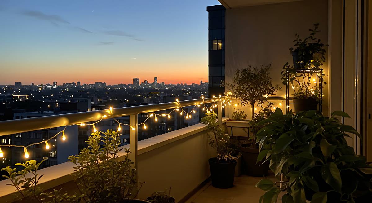 バルコニー　家庭運　上がる　照明