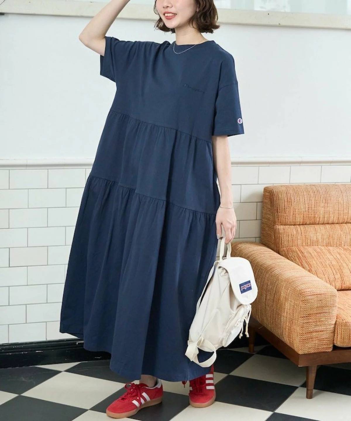 FREAK’S STORE 限定展開 別注ティアード切り替えワンピース Champion チャンピオン 限定