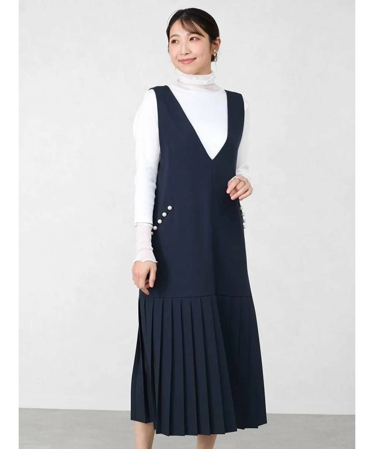 Vin パールポケットプリーツジャンパースカート