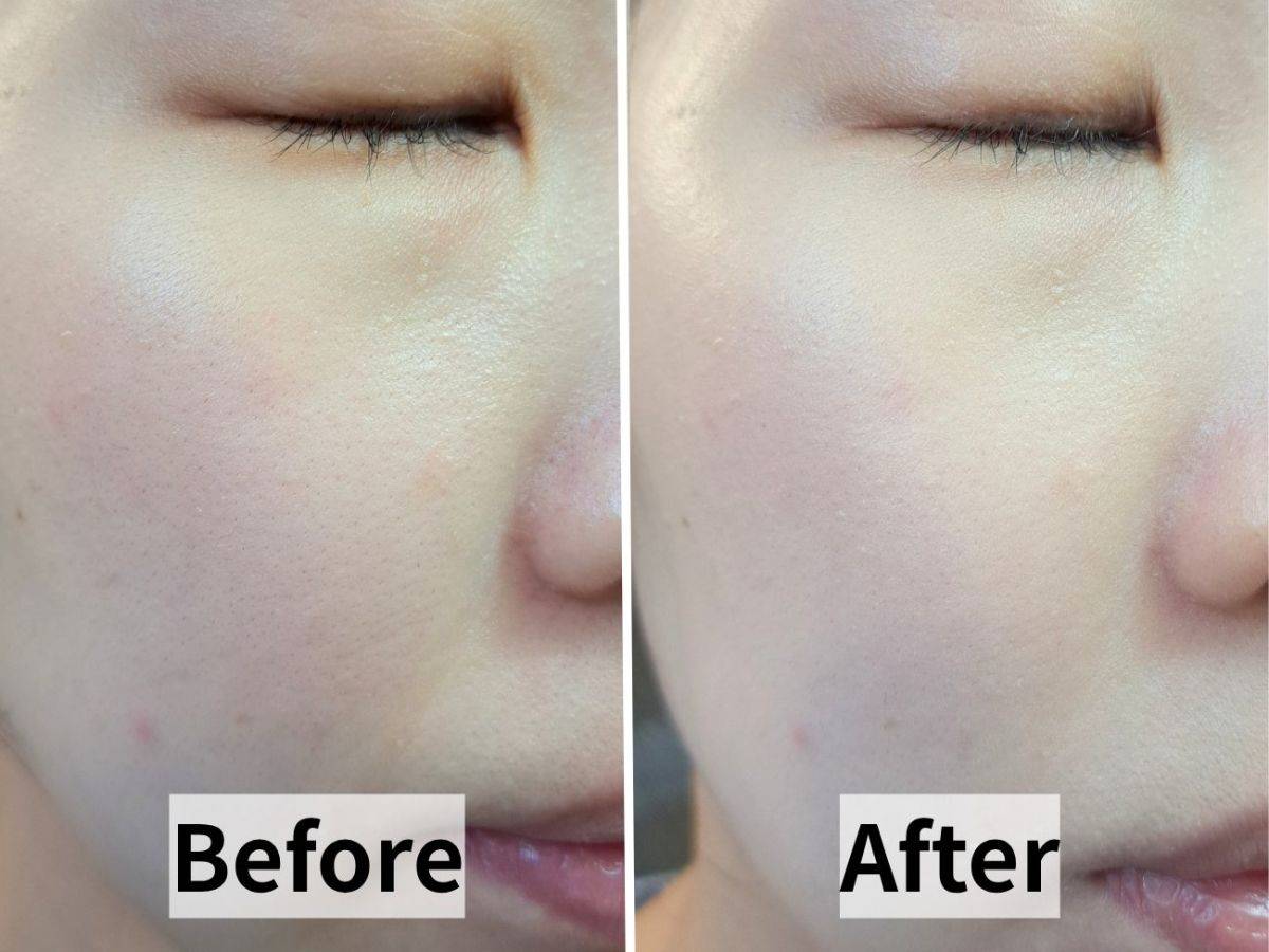 マキアージュ エッセンスリキッド EX ブライトグロウ コーラルピンク15の仕上がりビフォーアフター比較画像