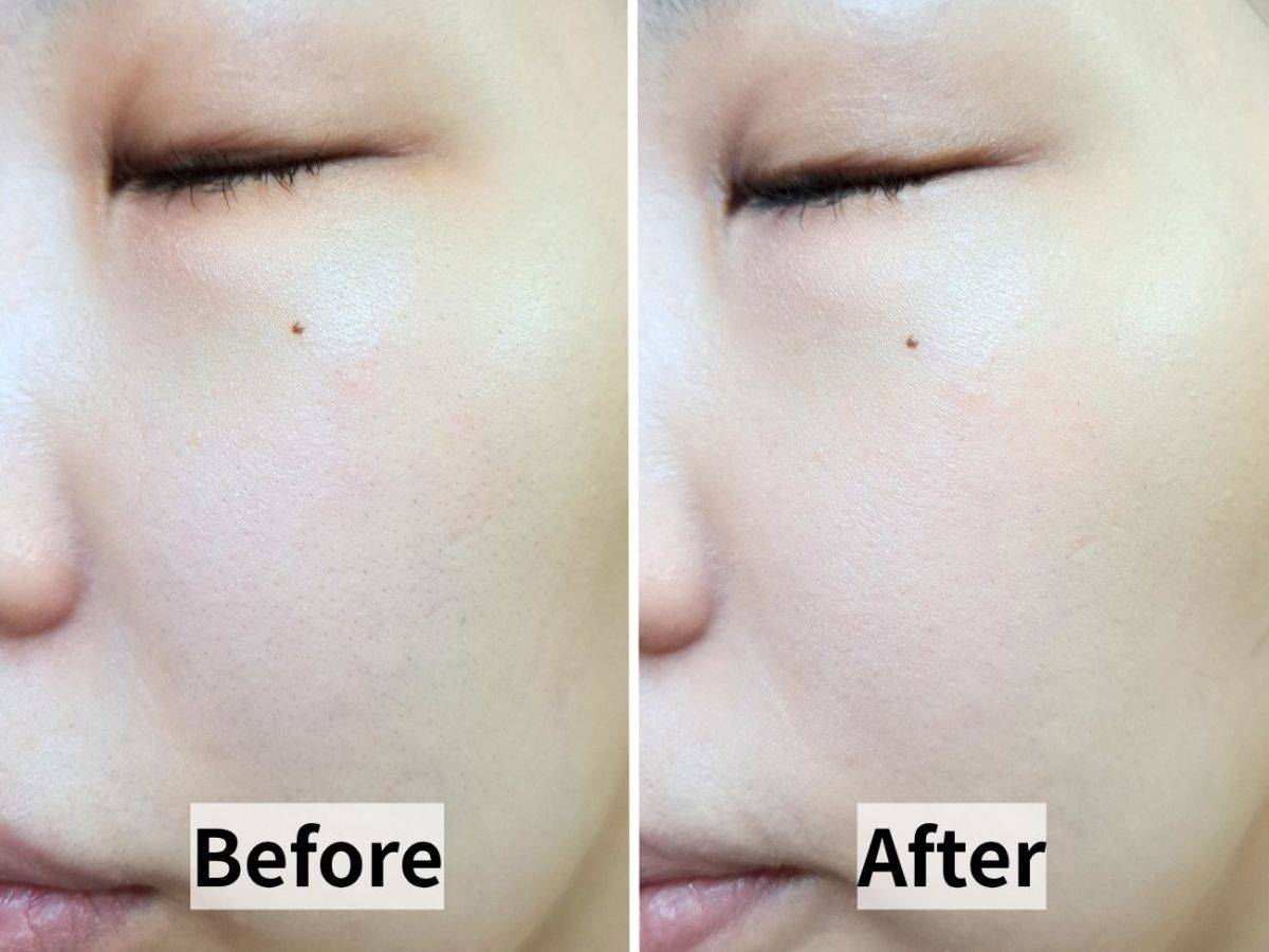 エリクシール デーケアレボリューション トーンアップ　ピュアベージュの仕上がりビフォーアフター比較画像