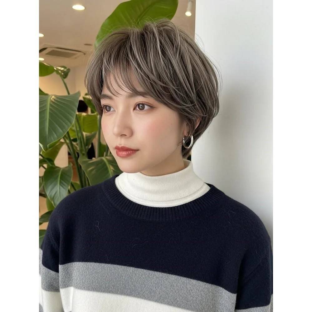 バレイヤージュカラーの大人ショート