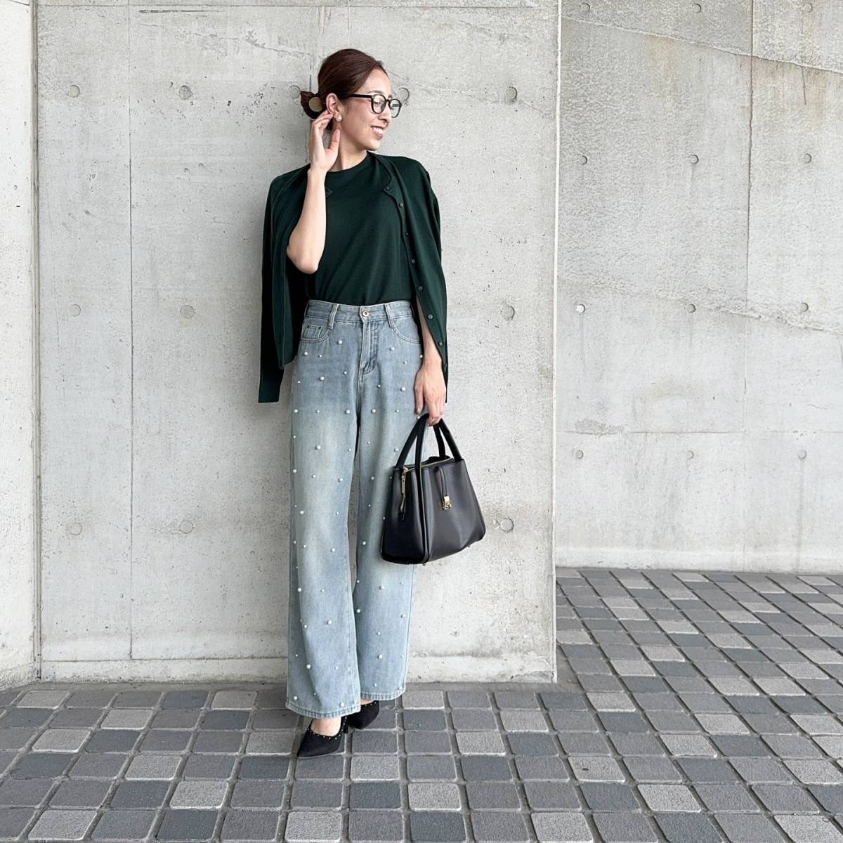 アンサンブルニット×デニムパンツ